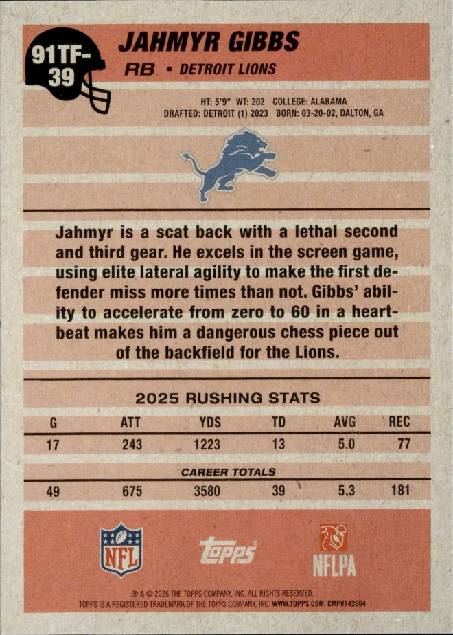 Jahmyr Gibbs card back