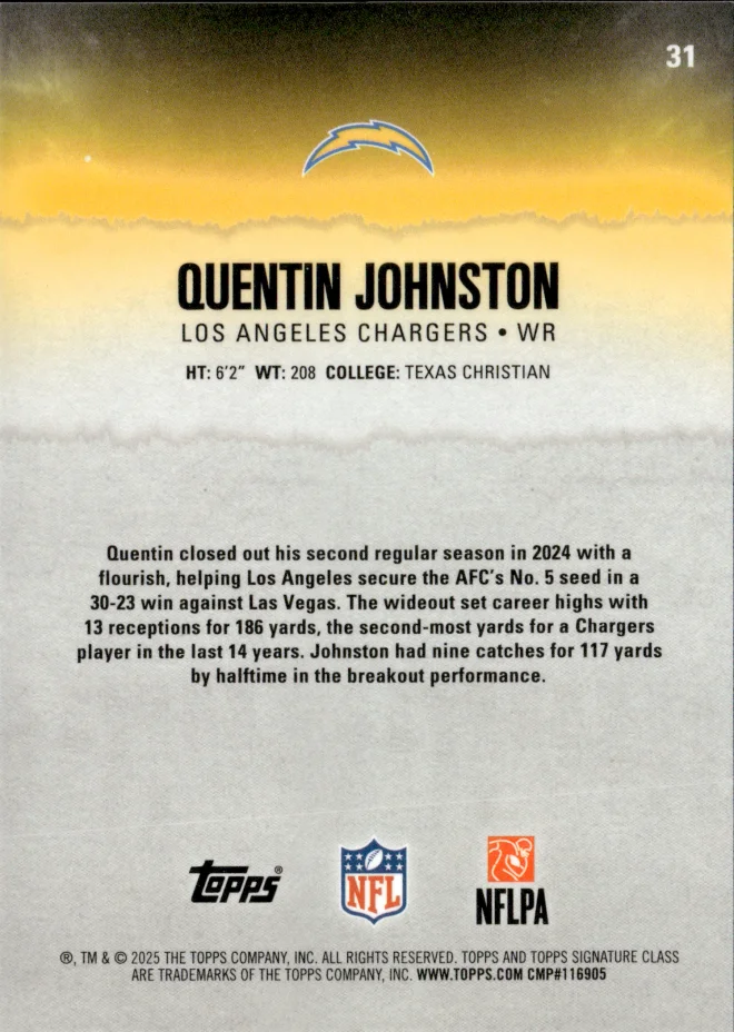 Quentin Johnston card back