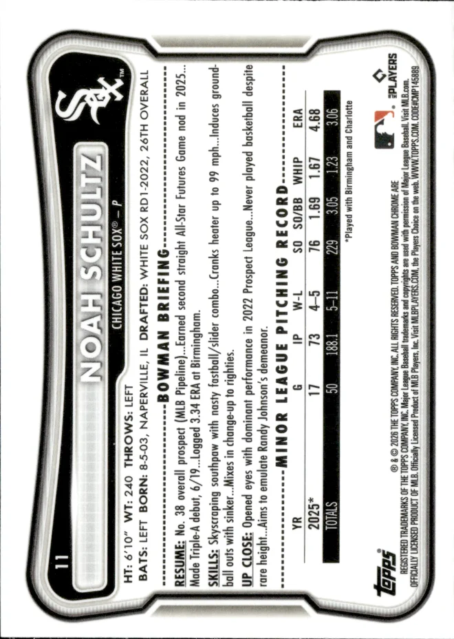 Noah Schultz card back