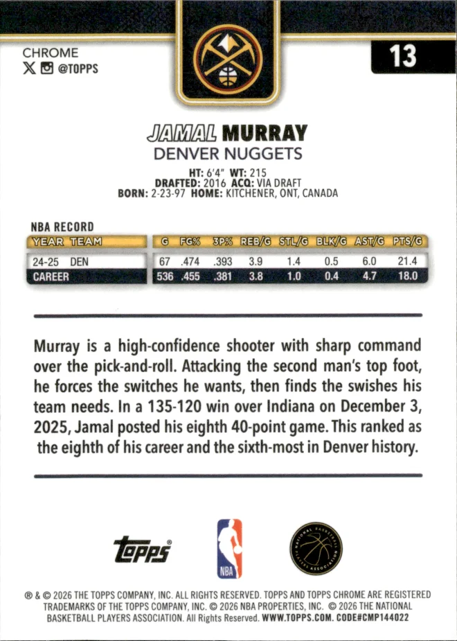 Jamal Murray card back