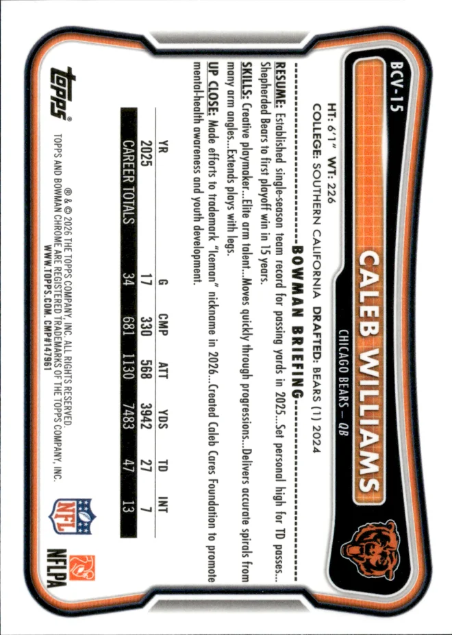 Caleb Williams card back