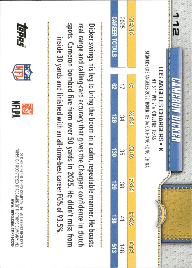 Cameron Dicker card back