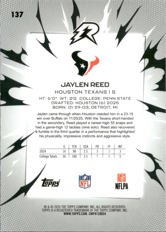 Jaylen Reed card back