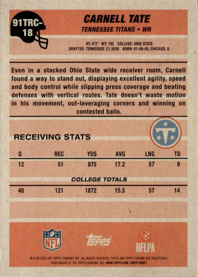 Carnell Tate card back