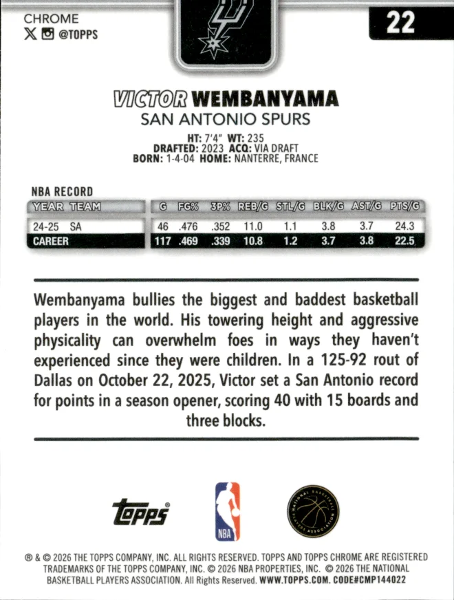 Victor Wembanyama card back