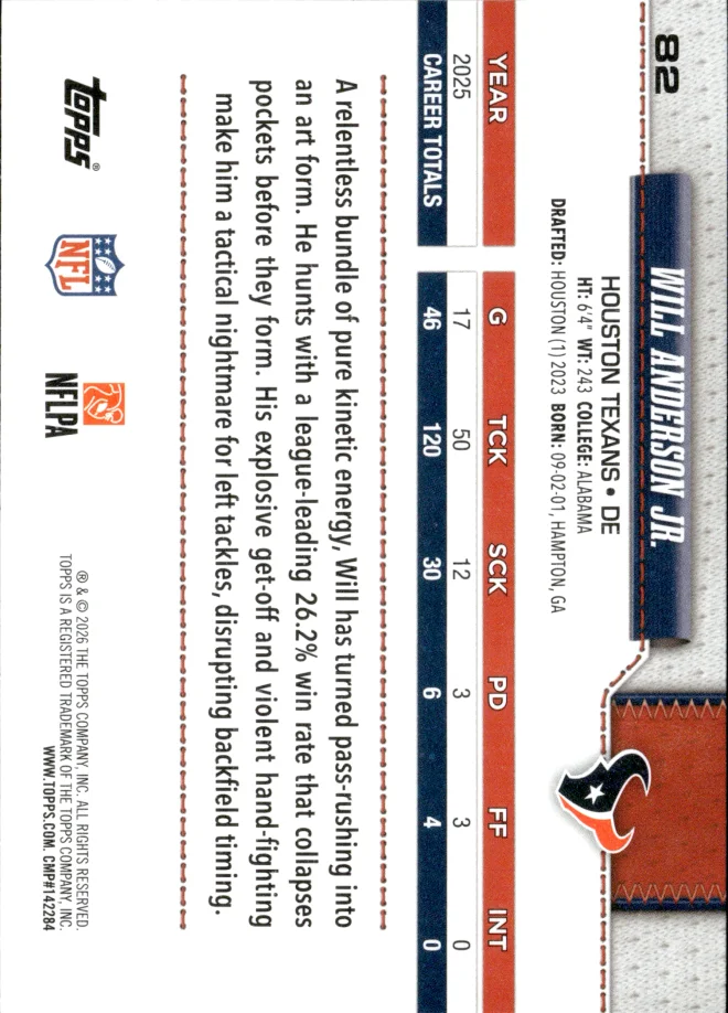 Will Anderson Jr. card back