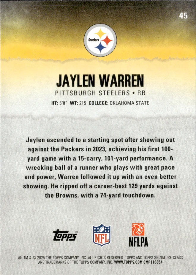 Jaylen Warren card back