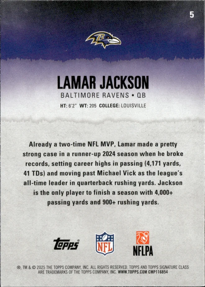 Lamar Jackson card back