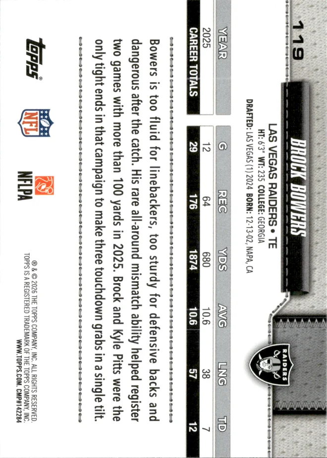 Brock Bowers card back