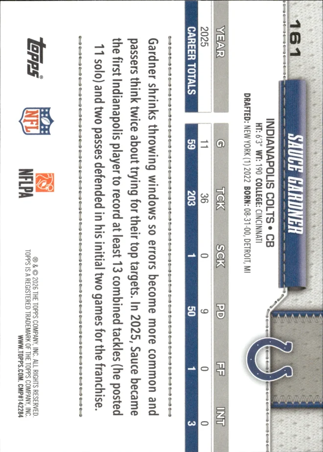 Sauce Gardner card back