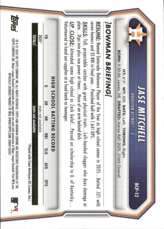 Jase Mitchell card back
