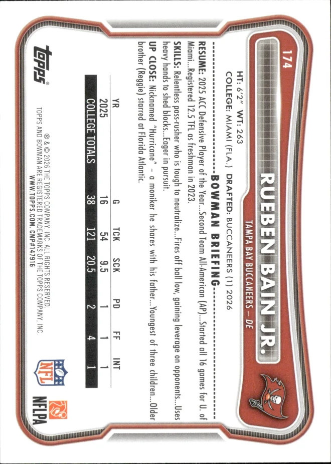 Rueben Bain Jr. card back