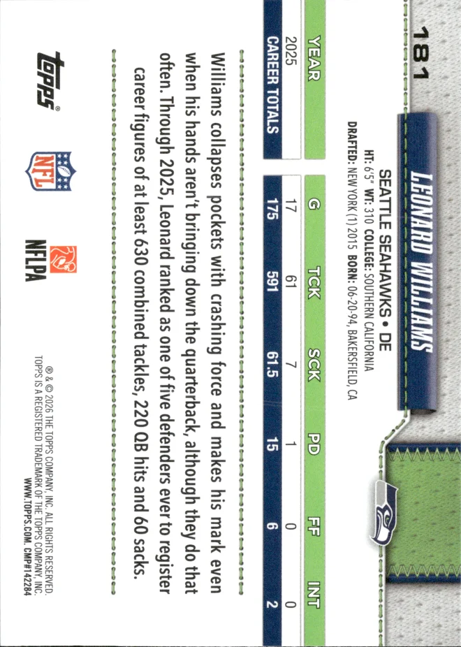 Leonard Williams card back