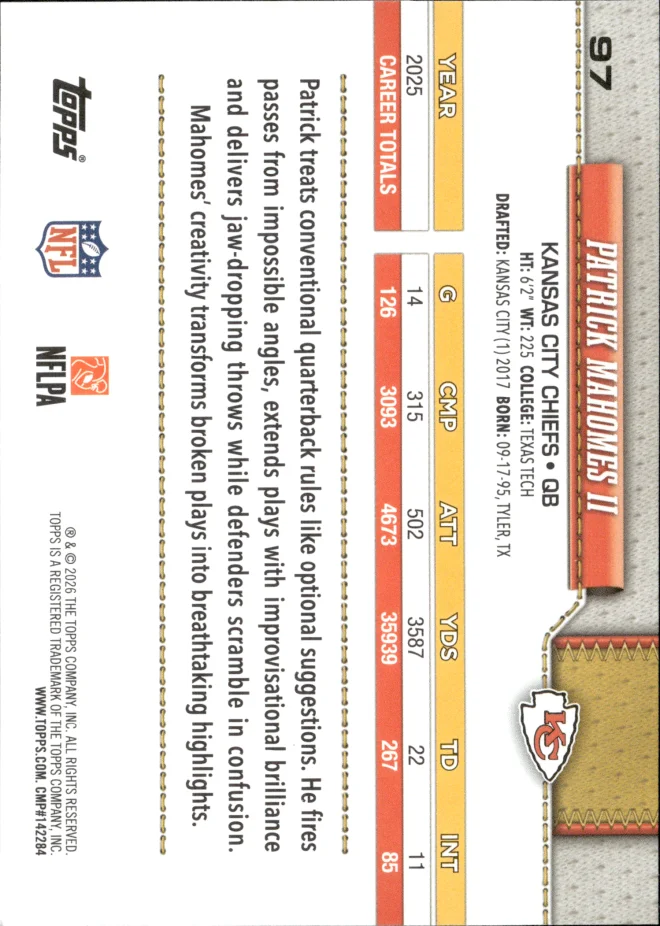 Patrick Mahomes II card back