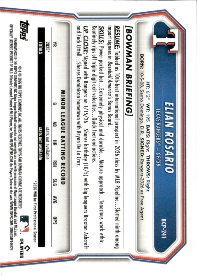 Elian Rosario card back