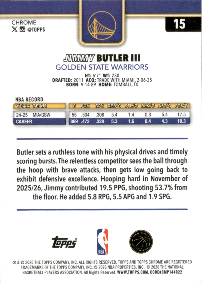 Jimmy Butler III card back