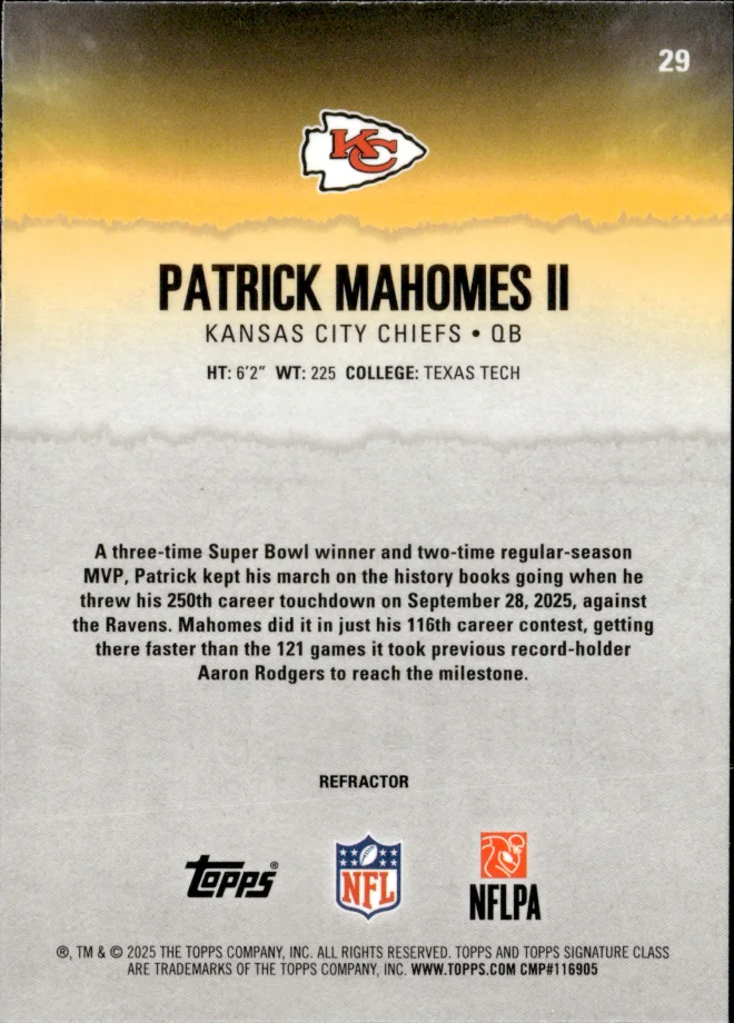 Patrick Mahomes II card back