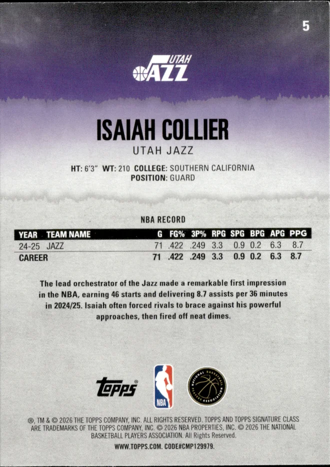 Isaiah Collier card back
