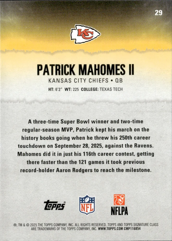 Patrick Mahomes II card back