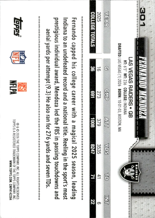 Fernando Mendoza card back