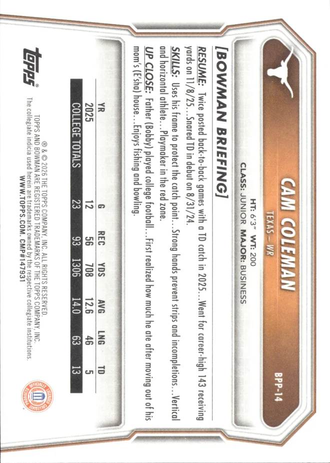 Cam Coleman card back