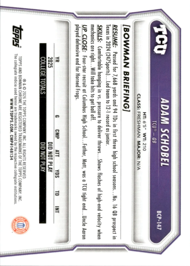 Adam Schobel card back