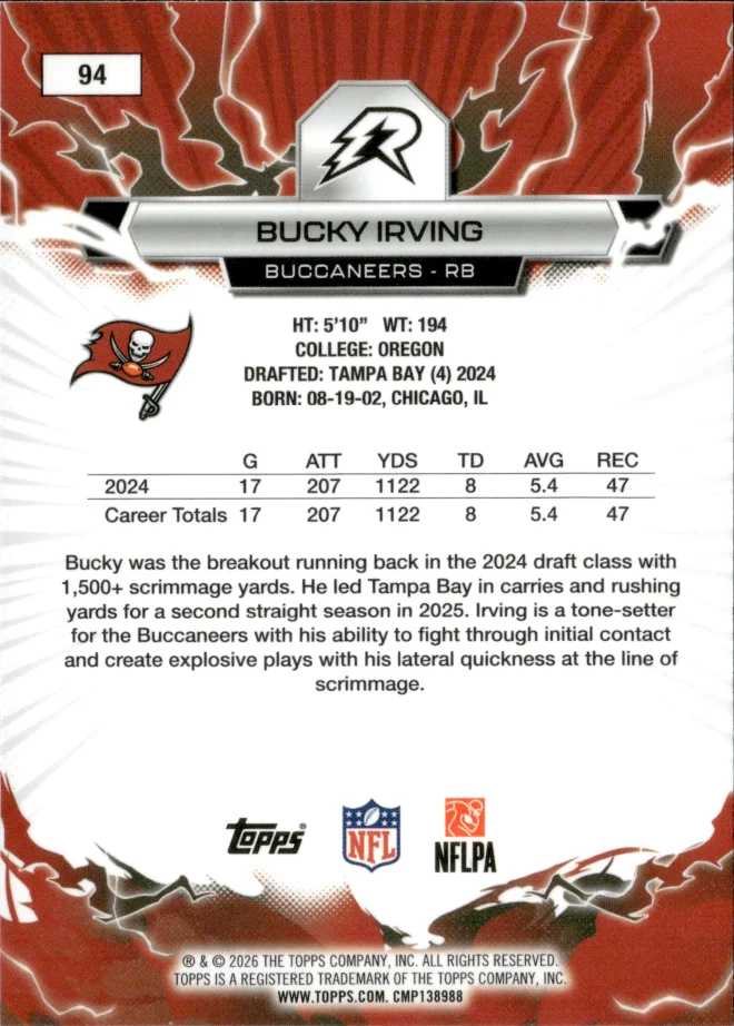 Bucky Irving card back