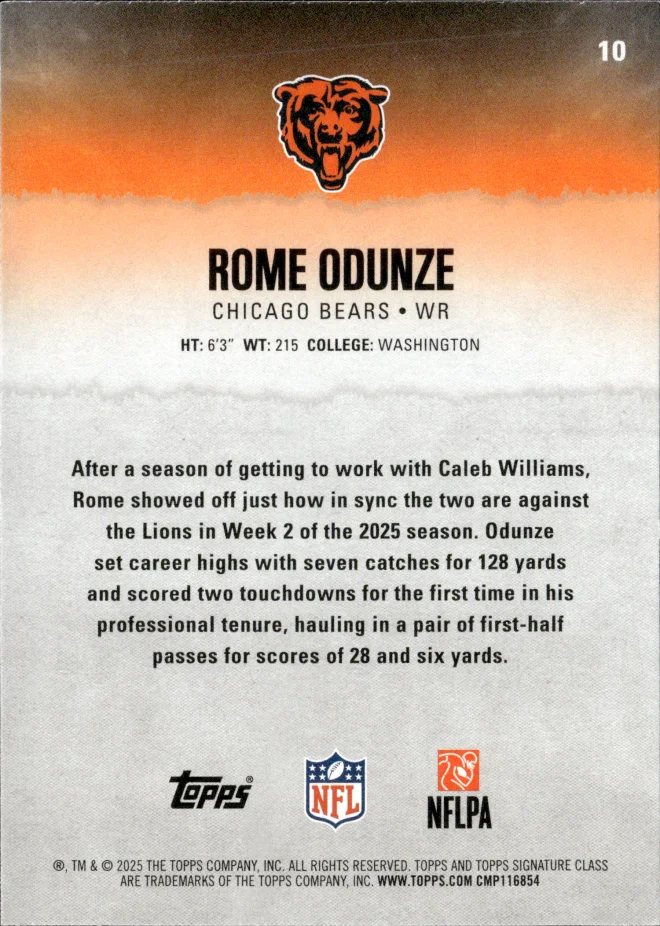 Rome Odunze card back