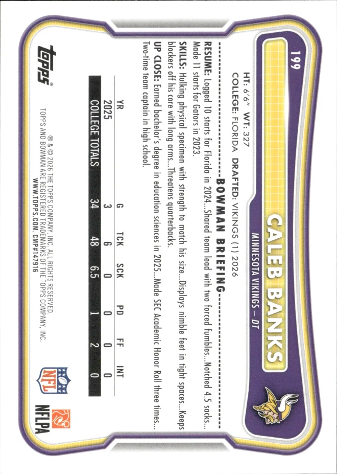 Caleb Banks card back