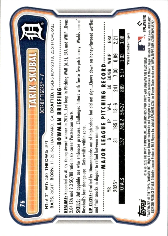 Tarik Skubal card back