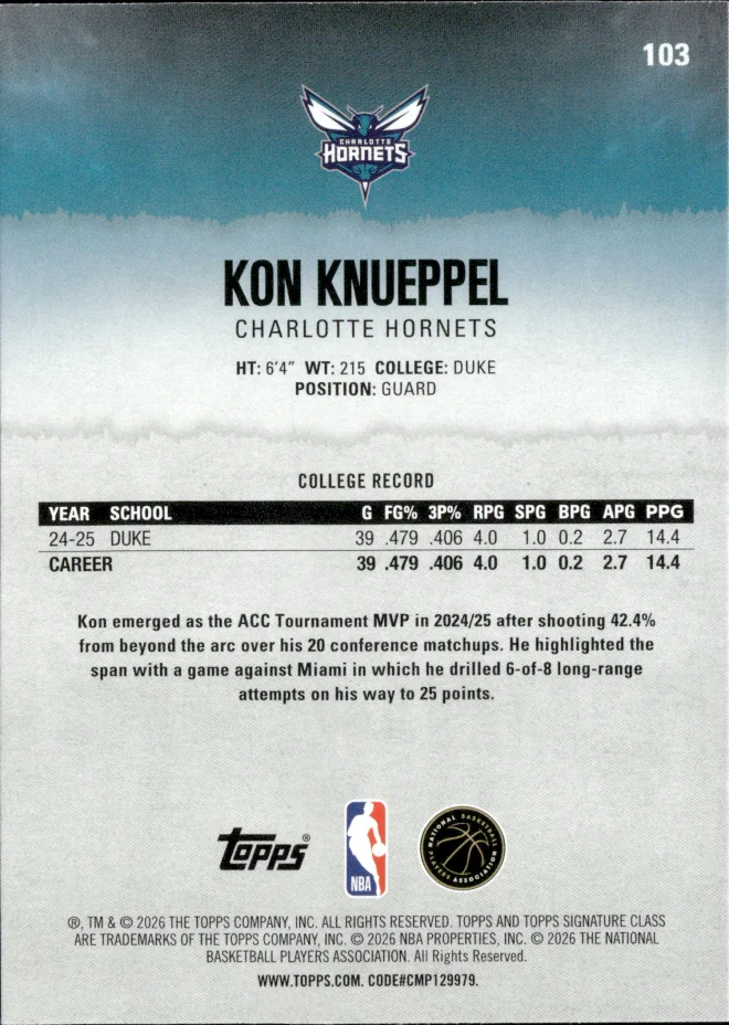 Kon Knueppel card back