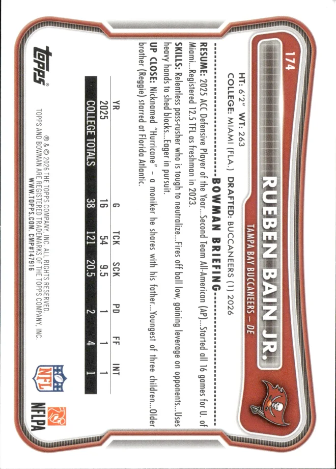 Rueben Bain Jr. card back
