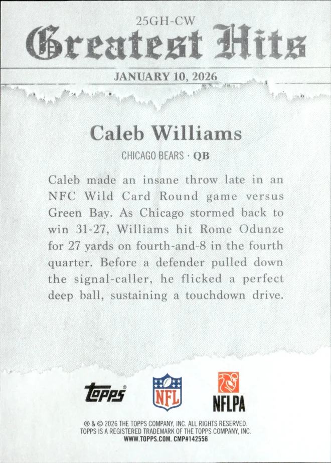Caleb Williams card back