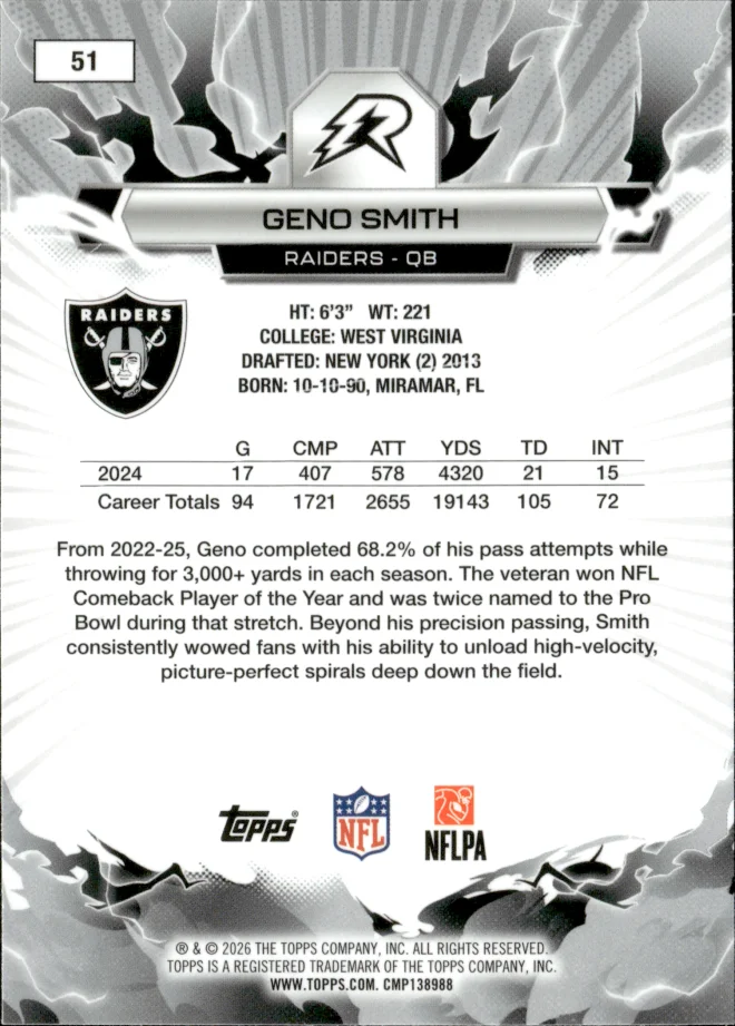 Geno Smith card back
