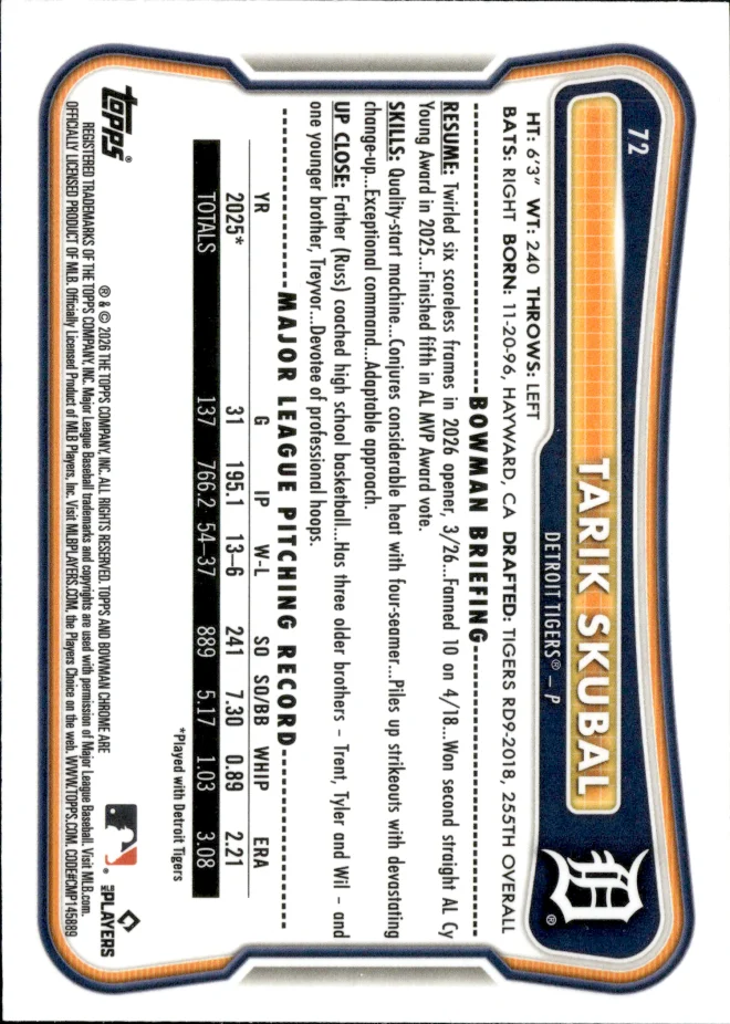 Tarik Skubal card back