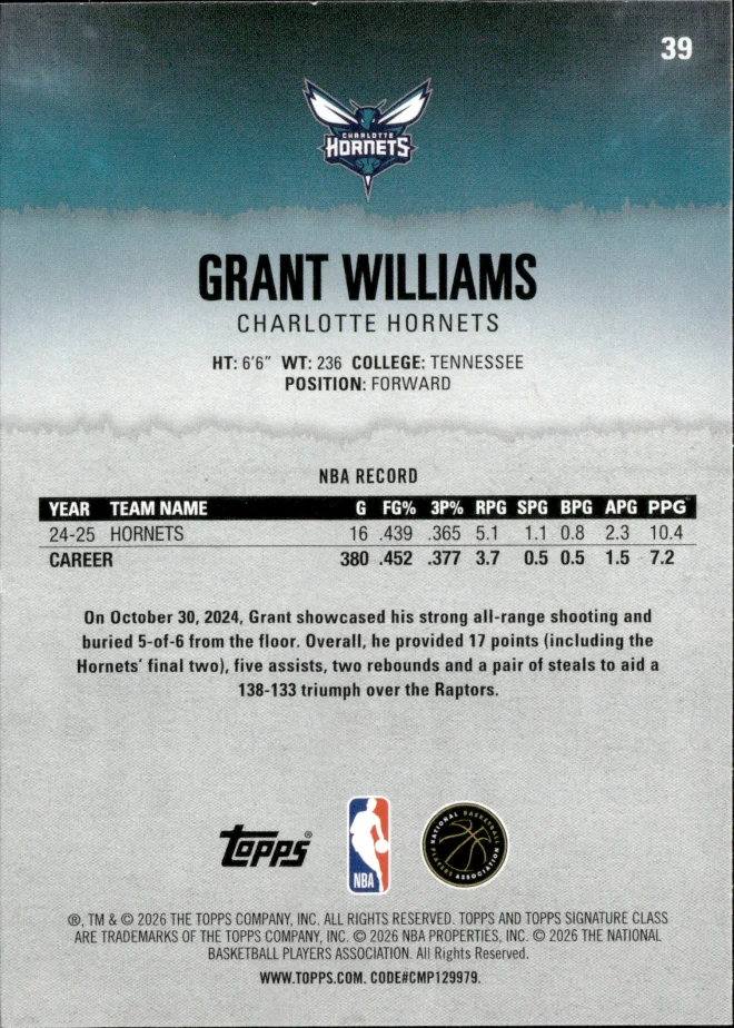Grant Williams card back