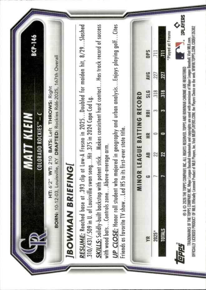 Matt Klein card back