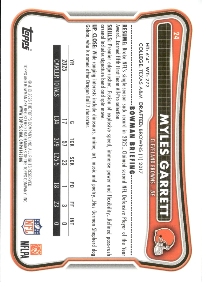 Myles Garrett card back