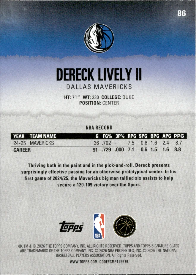 Dereck Lively II card back