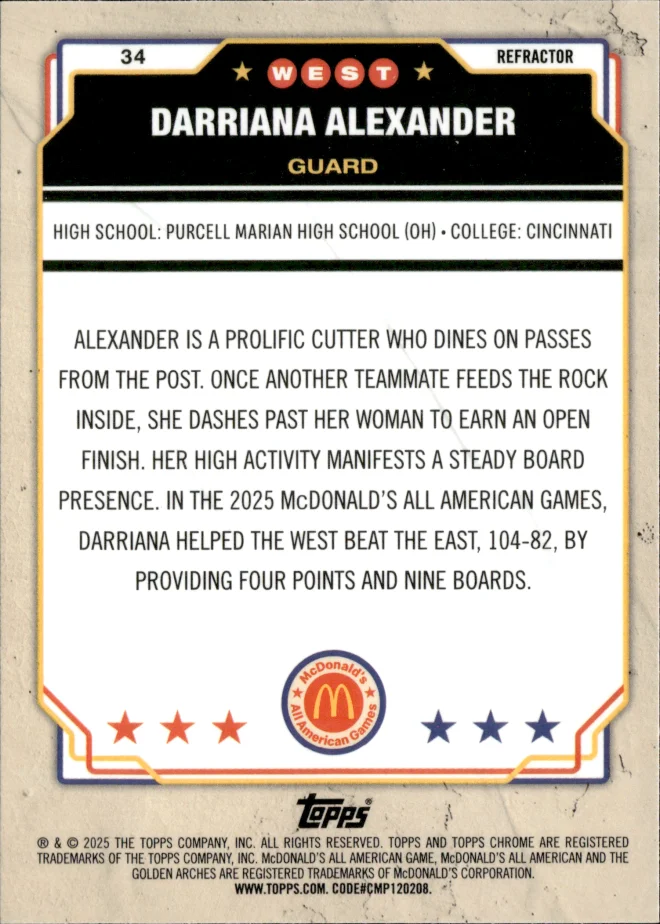 Darriana Alexander card back