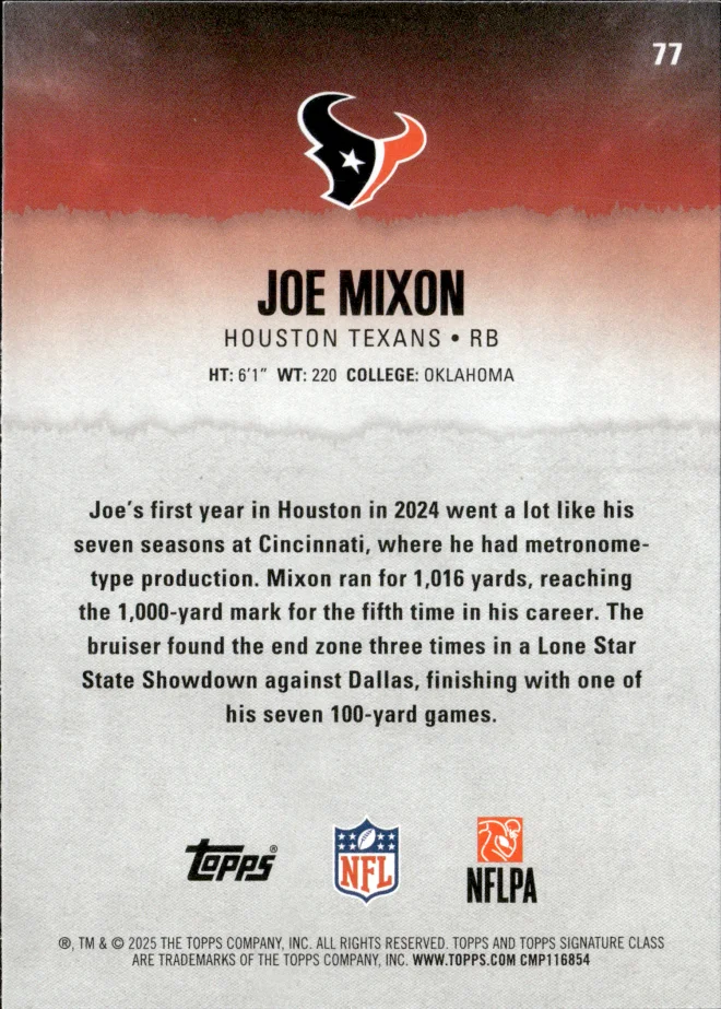 Joe Mixon card back