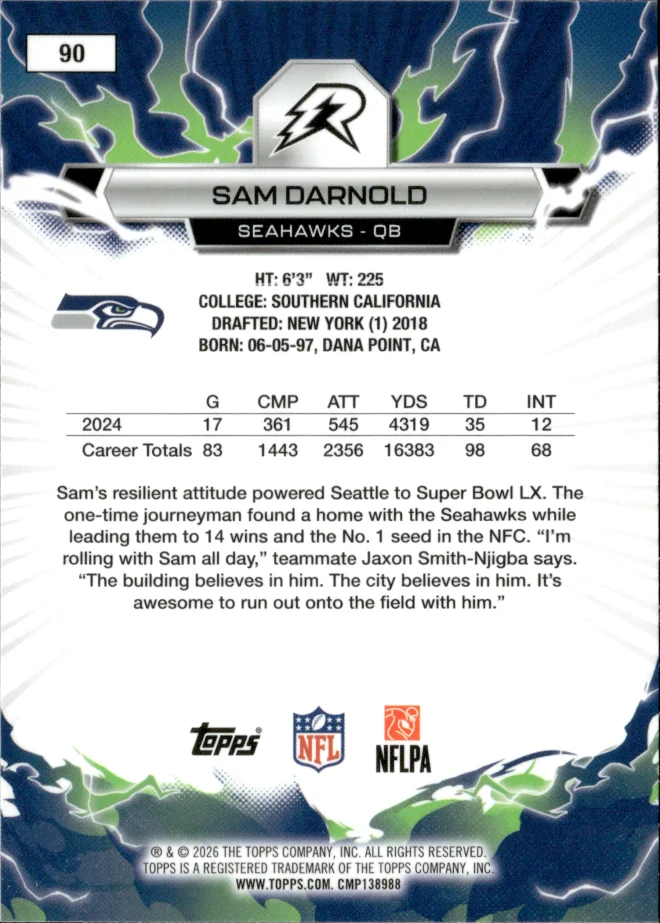 Sam Darnold card back