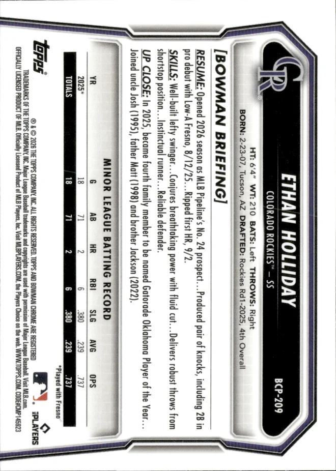 Ethan Holliday card back
