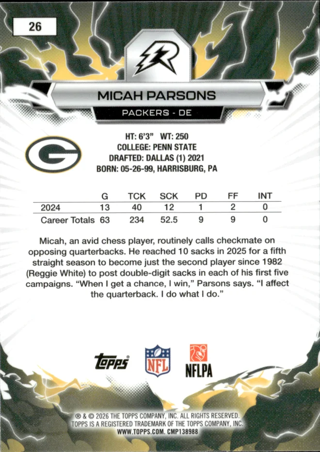 Micah Parsons card back