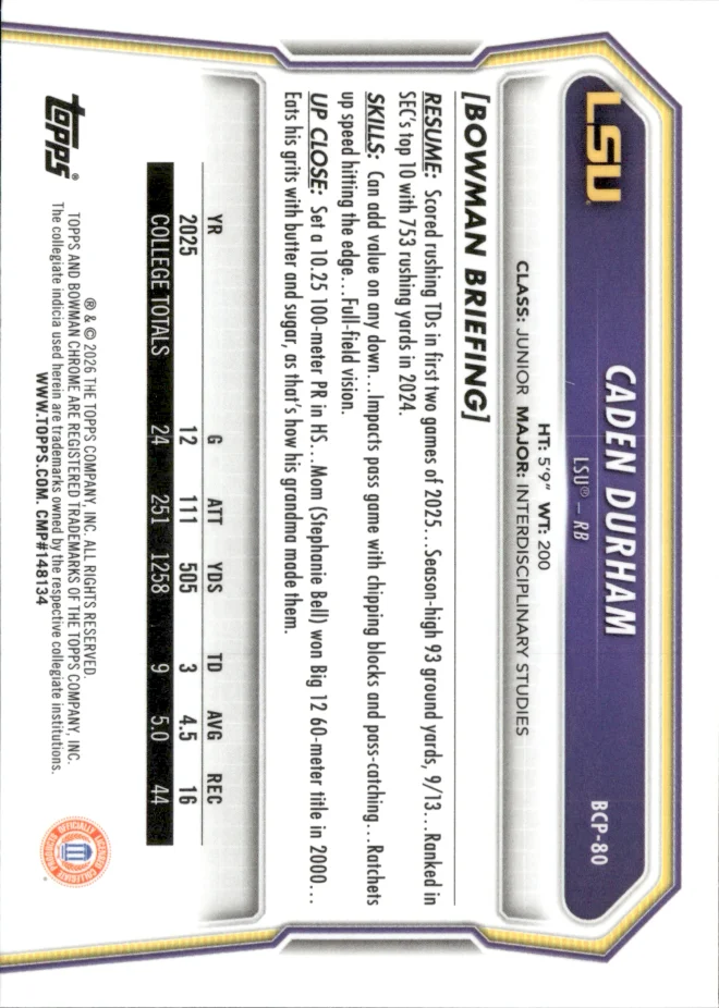 Caden Durham card back