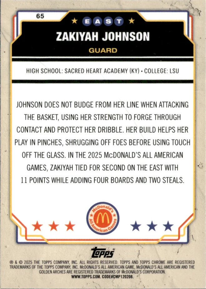 Zakiyah Johnson card back