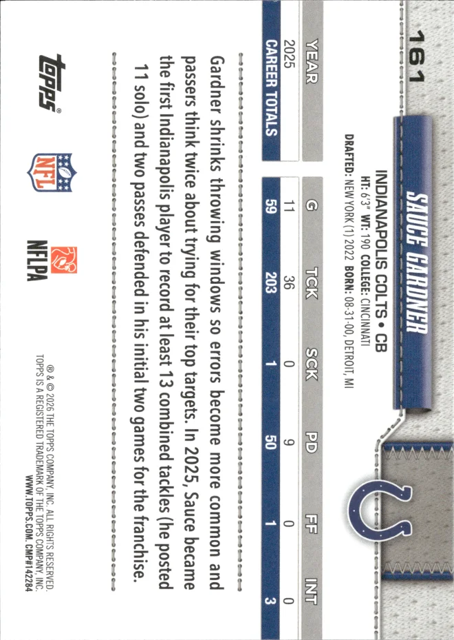 Sauce Gardner card back