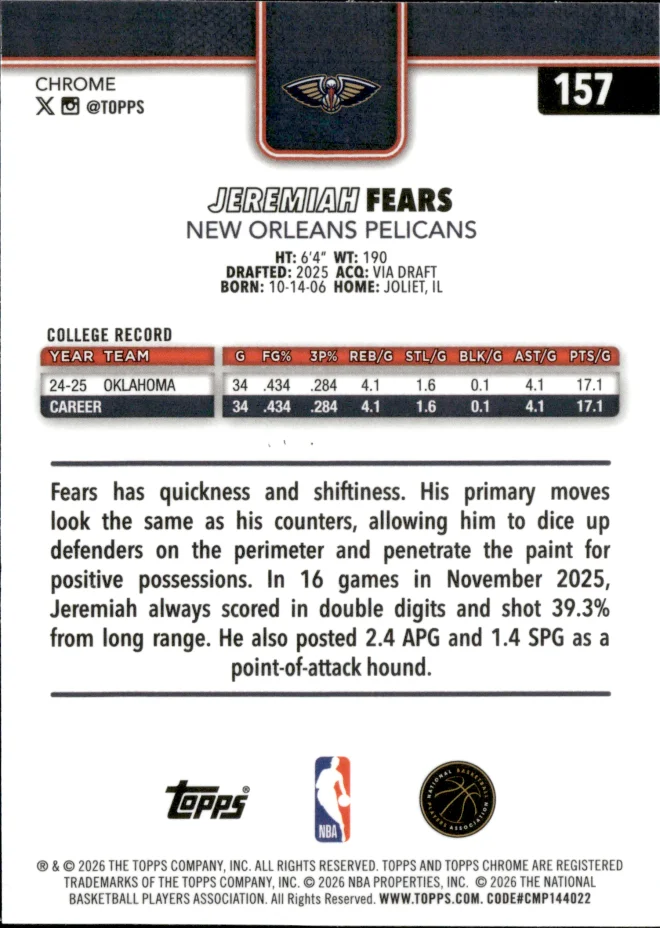 Jeremiah Fears card back