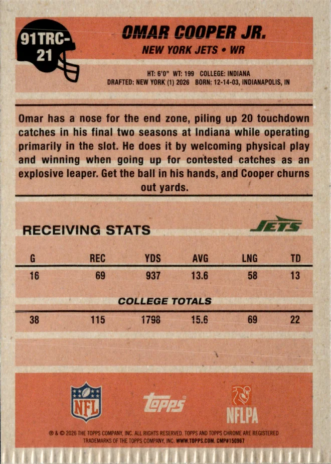 Omar Cooper Jr. card back