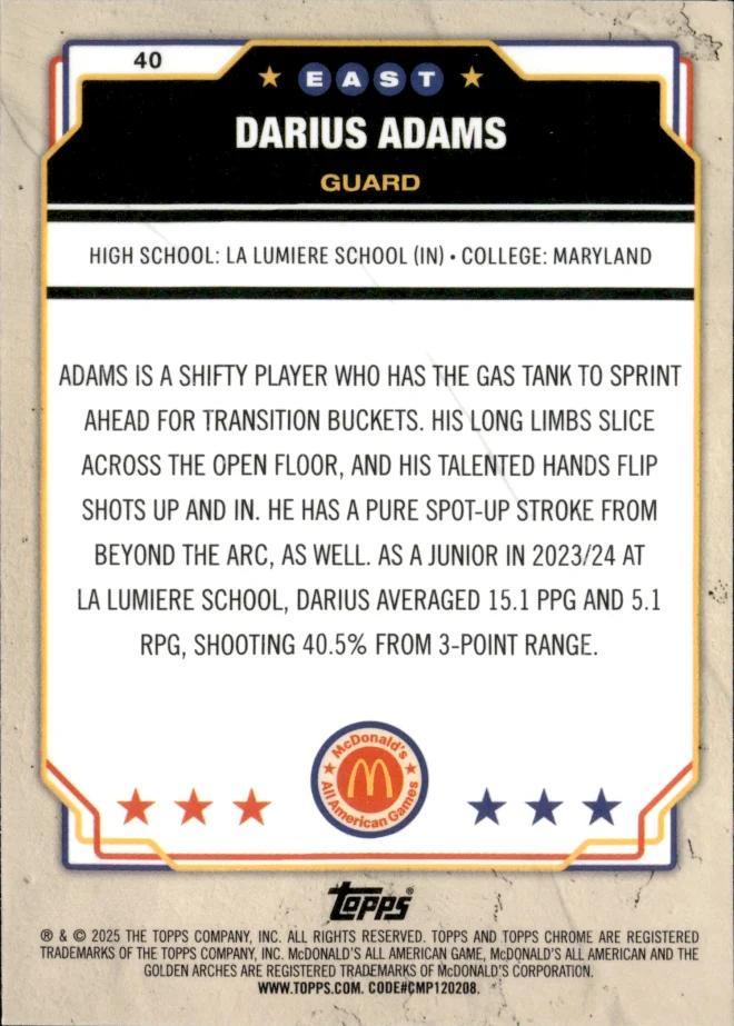 Darius Adams card back